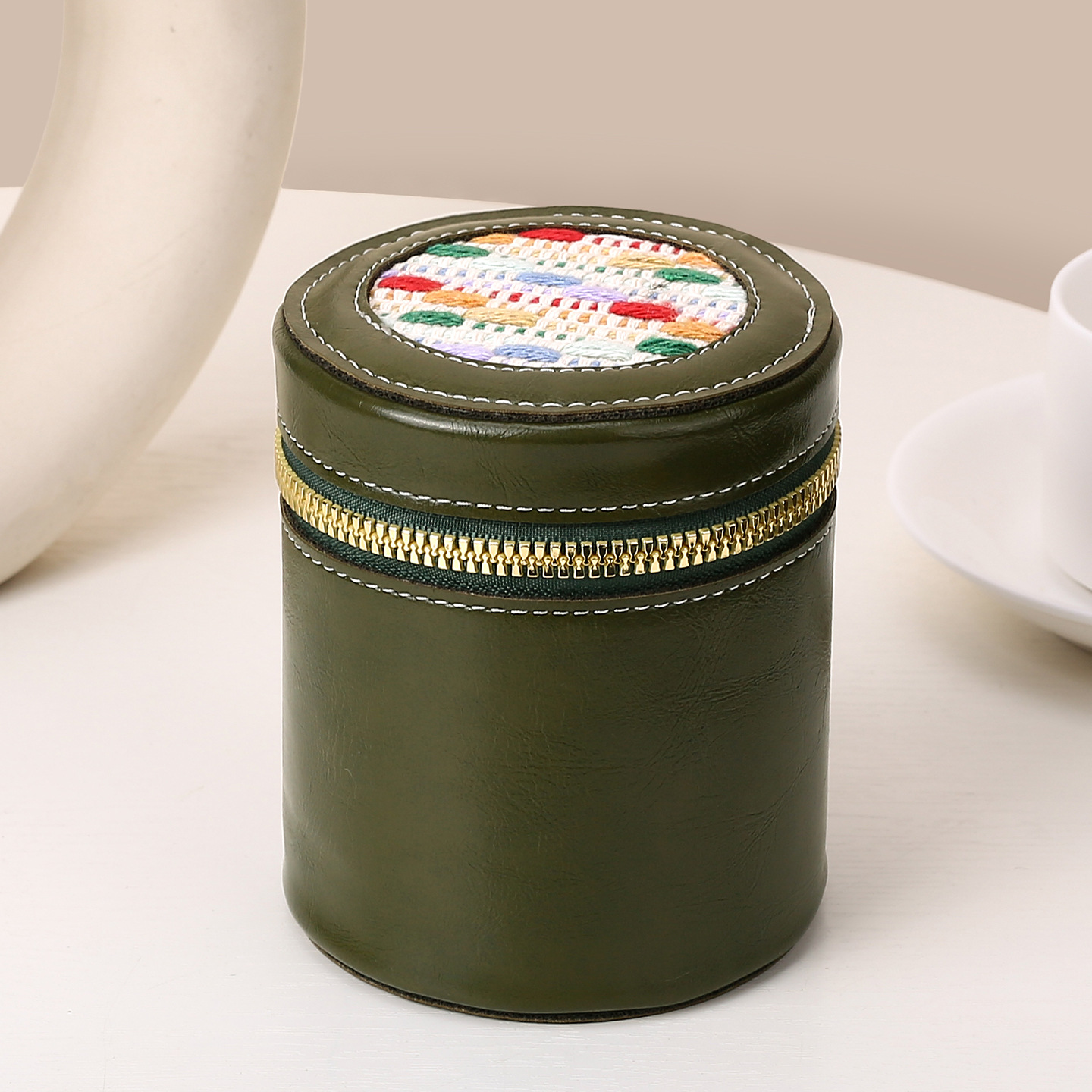 Bolsa de maquillaje de cuero retrógrado, bolso de cambio de lápiz labial, bolso de viaje portátil, barril de almacenamiento personalizado, mini bolso de cambio redondo