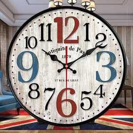美式钟表卧室静音挂钟卧室挂表创意客厅静音时尚石英钟圆欧式时钟