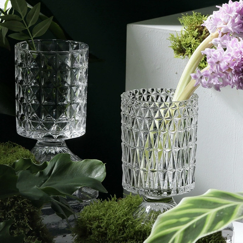 Креативная прозрачная ваза с высокими ножками, вертикальная полоса в европейском стиле, утолщенный хрусталь, украшения для дома и обеденного стола, стеклянная трубка