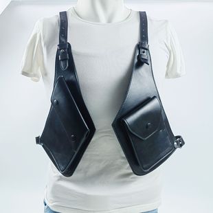 Tactical Bag Cowhide in stock Jacket Western Denim All-match Outer Wear Small Bag Pocket Card Bag Strap Underarm Vest