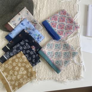 2025 new small square scarf scarf for women in spring and summer headscarf, hair band, Korean printed cotton and linen scarf decorative scarf