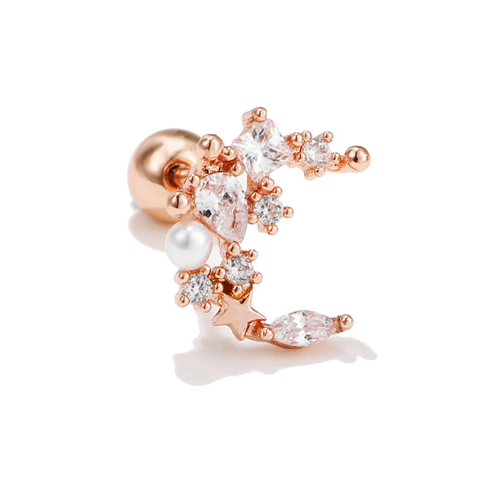 Eardrops Bone Nail Stainless Steel Rod Piercing Twist Ball Ear Stud Angel Wings Moon stud Earring