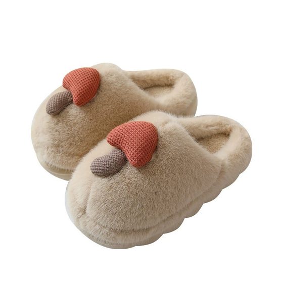Cute Mushroom Cotton Slippers for Women 2024 New Winter Plush Warm Non-slip Thick Bottom Indoor Household Wool Slippers for Men