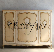 法式复古仿古做旧大衣柜美式欧式家具卧室新古典雕花实木四门衣橱