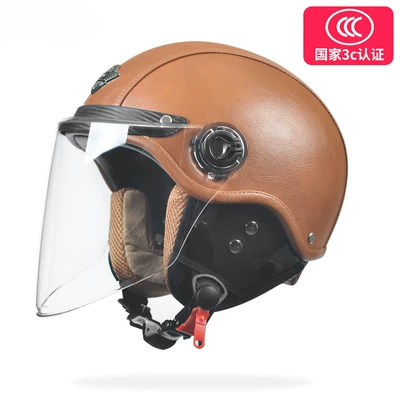Motosiklet dəbilqələri warm motorcycle helmet - one-size-fits-all-leather-brown-removable-ear-protection-class-a-hd-long-mirror