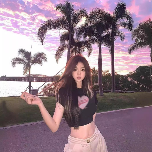 Summer Dopamine Nipple-Showing Black Short-Sleeve T-Shirt Sweet and Spicy Bare Waist Pure Desire Hot Girl Style Women's Top