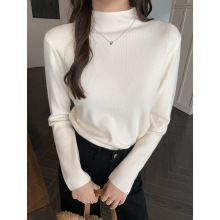 一体绒内搭半高领长袖毛衣女秋冬加绒小香风叠穿打底针织衫厚上衣