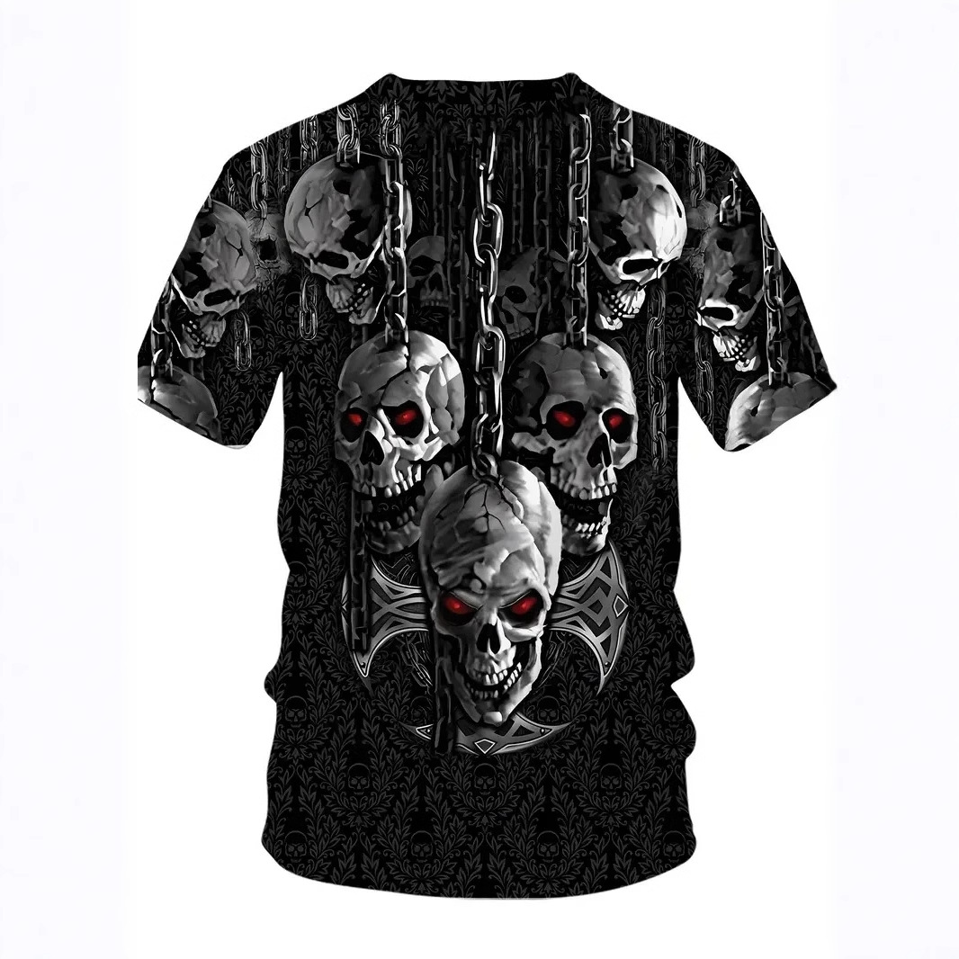 Venta caliente yugo diablo esqueleto 3D impresión digital para hombres moda callejera salvaje suelta manga corta cuello redondo camiseta