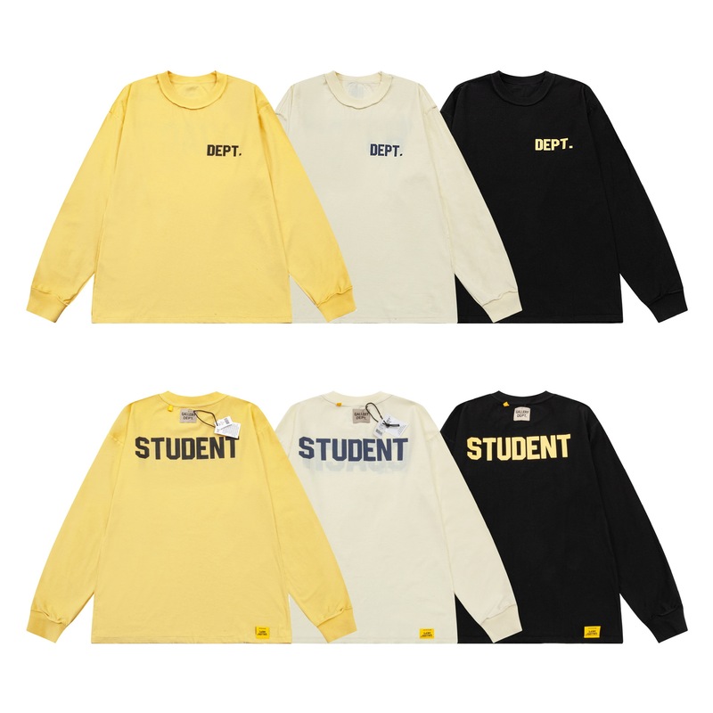 Fashionable American GALLERY Personalized Simple logo Sleeve LeTTer Round Neck ConTrasTing Color Men and Women Loose Spring Long-sleeved T-shirT