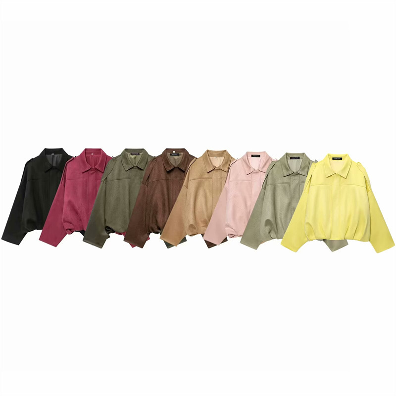 Cross-Border Export European and American Style Women's Clothing 2025 Autumn New Style Stand-Up Collar Fashionable Suede Texture Bomber Jacket
