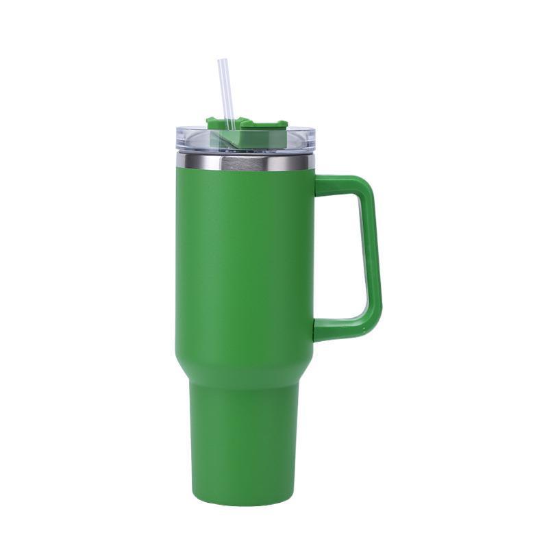 Vaso térmico de acero inoxidable 40oz doble capa con asa y pajita portátil para coche y exteriores