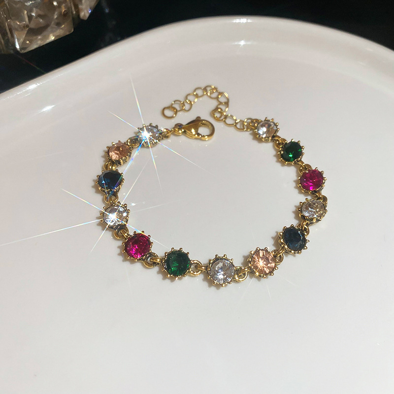 Pulsera de apertura geométrica de malla de flor de circón, pulsera retro de lujo ligero exquisito europeo y americano