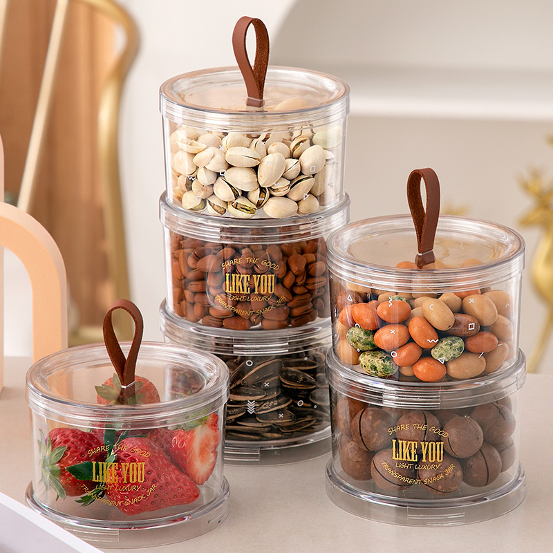 Sealed Jar Snack Storage Box Kitchen Storage Transparent Plastic Jar Stackable Nut Sugar Box with Handler Storage Jar