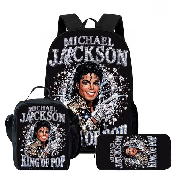 Michael Jackson printed school bag, lunch bag, pencil case, cross-border printed student bag, children's school bag three-piece set