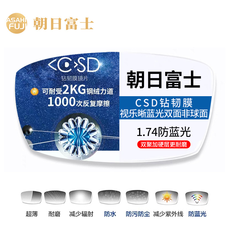 Diamond tough film 1.738 anti-blue light double-sided aspherical lens