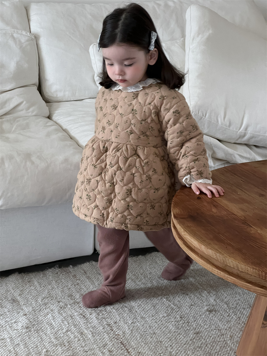 Ropa de otoño e invierno para niños engrosados ropa para niños coreanos 2024 ropa para bebés niñas vestido floral traje de pantimedias invierno image 3