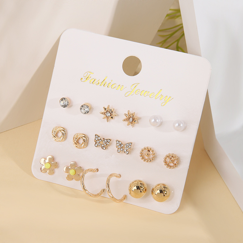 Fashion Sun Star Moon Alloy Inlay Artificial Pearls Rhinestones Women's Ear Studs 1 Set display picture 10