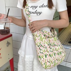 13165 夏季可愛鬱金香大容量通勤單肩包女大學生帆布包斜挎腋下包