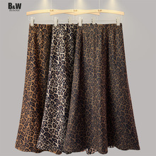 长款麂皮绒豹纹鱼尾半身裙2024秋冬新款复古时髦气质显瘦百搭长裙