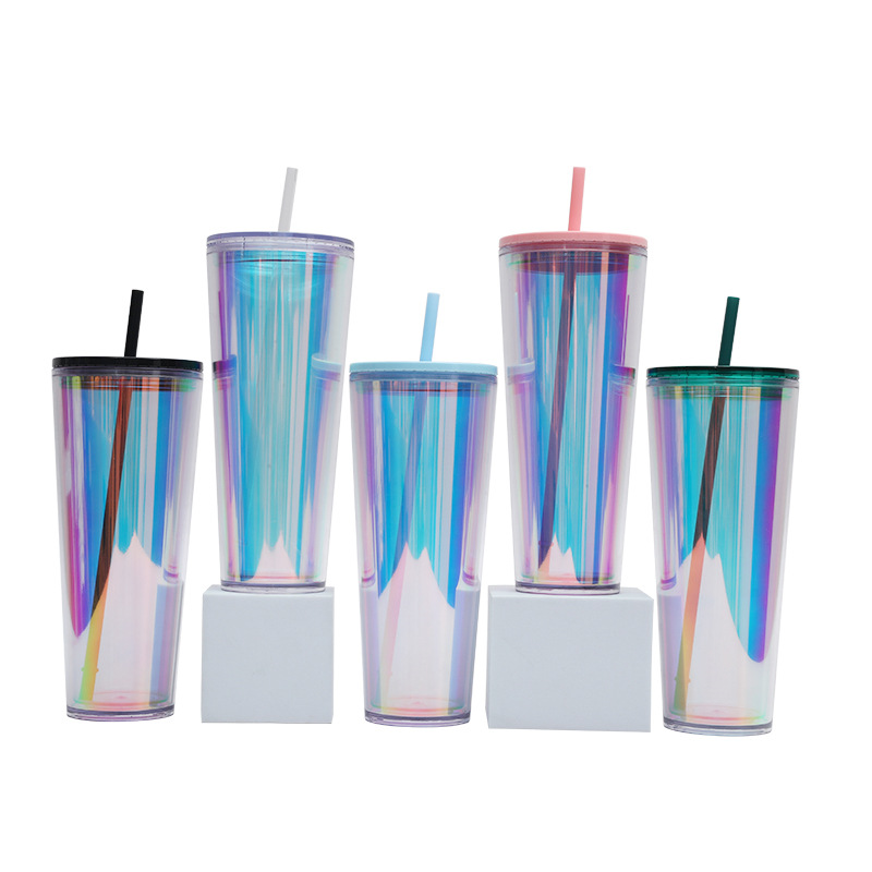 Taza de plástico transparente de gran capacidad con paja de alto valor facial para bebidas domésticas femeninas taza de jugo de fruta taza de agua creativa