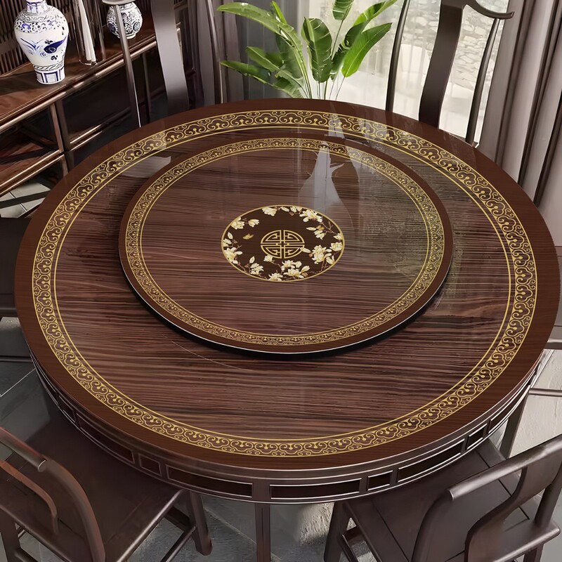 New Chinoiserie Round Table Table Mat No-Wash Oil-Proof and Waterproof Pvc Soft Glass Coffee Table Mat Classical Chinoiserie Solid Wood Table Mat