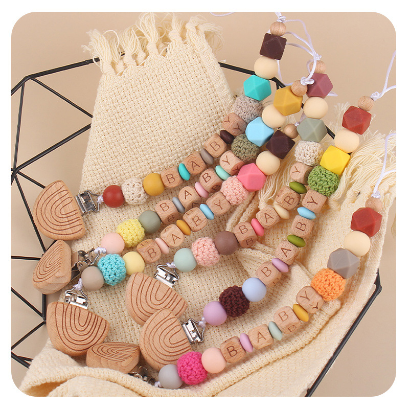 Productos para bebés y niños pequeños abrazadera de tetina creativa DIY nombre de bebé de beech mordida de dientes molares cadena de tetina anti-caída cadena