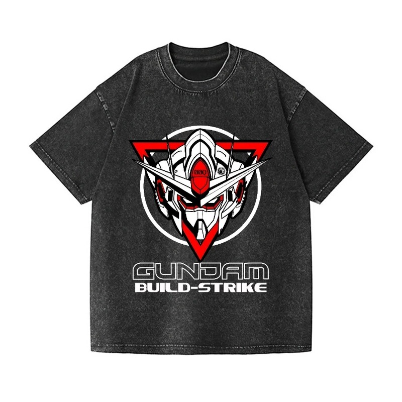 Construction Strike Gundam T-Shirt for Men Iori Vintage Acid-Washed Mecha Streetwear Oversized Retro Japanese Anime Graphic