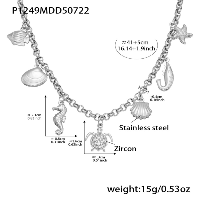 Mili ヨーロッパとアメリカのチタン鋼カイヤナイトムーンネックレスニッチホリデースタイル 18K ゴールドウミガメシェルペンダント DIY ジュエリー|undefined