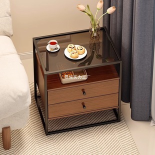 Glass Bedside Table Modern Simple Bedroom Storage Bedside Cabinet Creative Storage Rack Hotel Iron Bedside Storage Cabinet