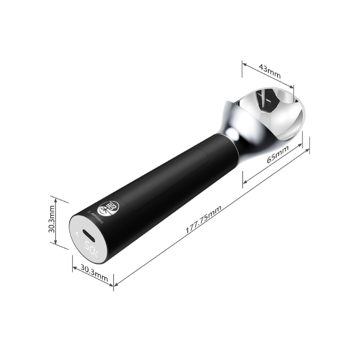 Cuchara para Helado Eléctrica con Calentamiento Automático, Cuchara para Helado, Cuchara para Paletas Heladas, Mango Doméstico, Creativo, Negro