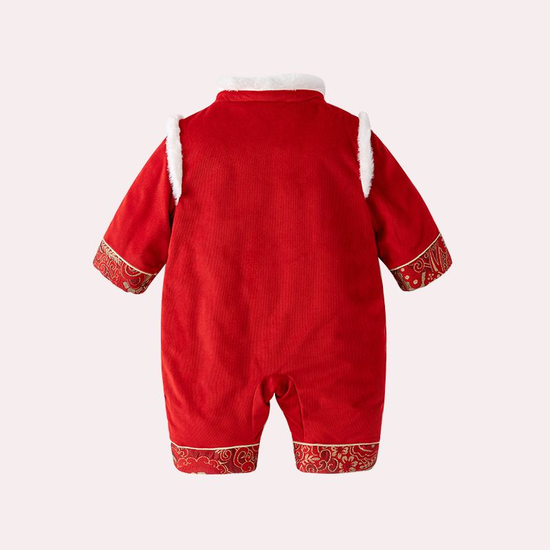 Ropa de bebé invierno nueva engrosada mono caliente niño bebé captura semana vestido estilo chino Tang traje Año Nuevo saludo ropa