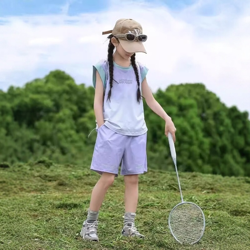 女童速干运动套装夏中大童2025新款儿童夏季无袖背心篮球服两件套|undefined