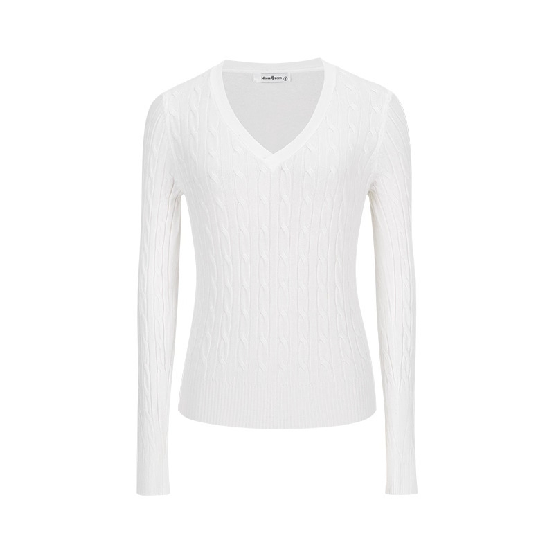 V-Neck Twist Gray Long-Sleeved Knitwear for Women in Autum Slim-Fitting Inner Knitwear Korean Chic Slimming Look Bottoming Top
