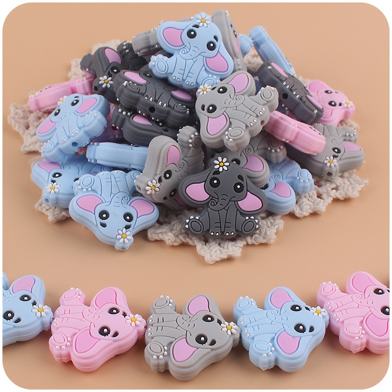 Suministros para bebés de dibujos animados animal elefante mordedor de silicona creativo lindo bebé mordida pezón accesorios de cadena anti-caída