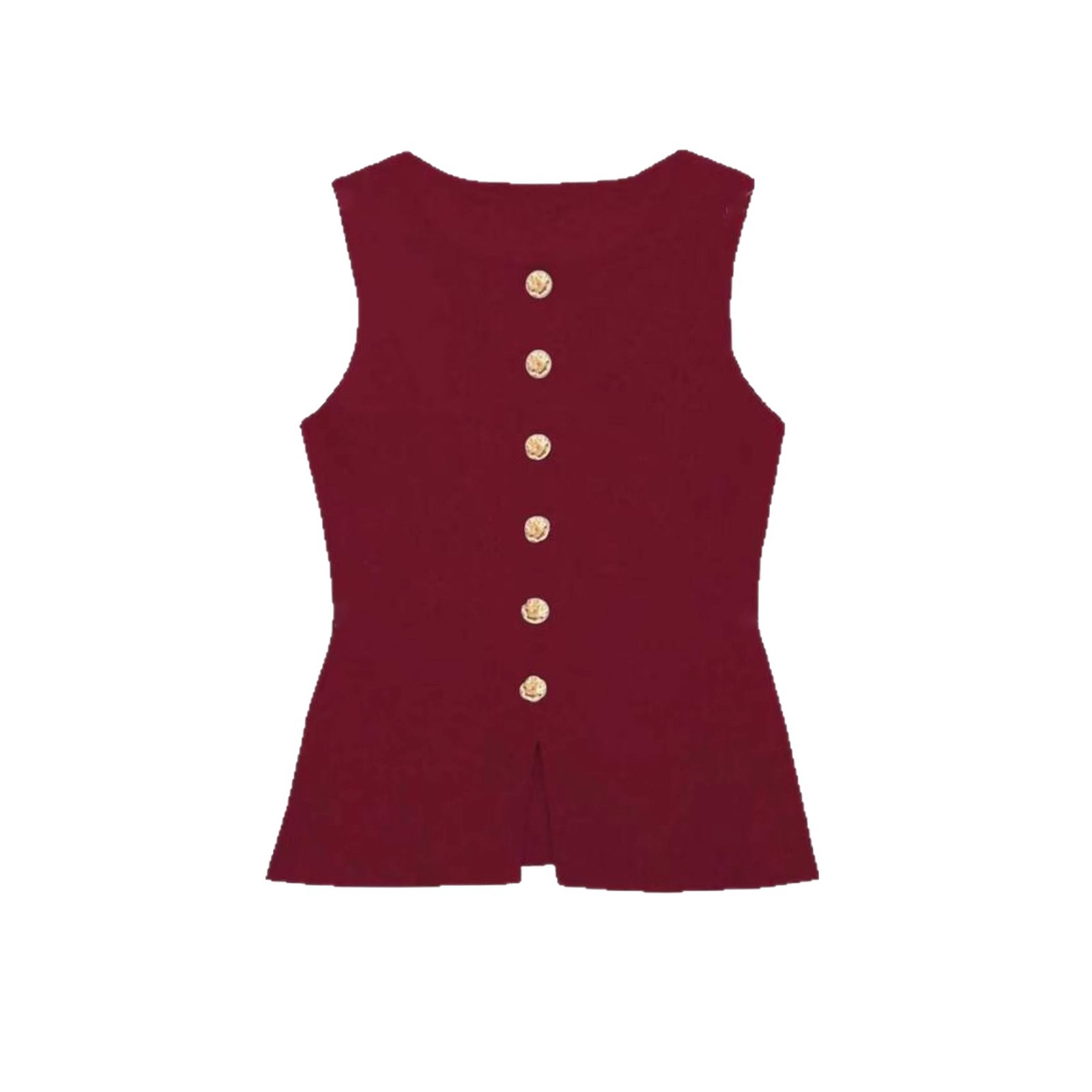 Diseño de temperamento, chaleco sin mangas con cuello redondo, mujer, verano 2025, nuevo cárdigan de punto con botones de color sólido A5326 image 5