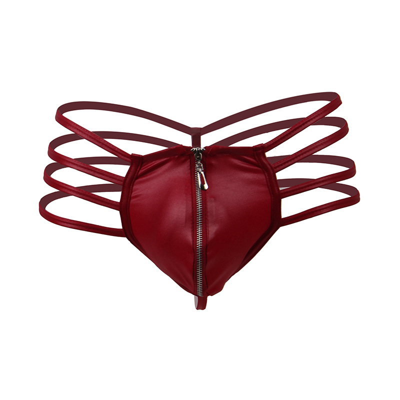 Comercio exterior más el tamaño de los hombres de ropa interior sexy de cuero de imitación boxeador ropa interior de cintura baja sexy cremallera libre entrega de una sola pieza 068