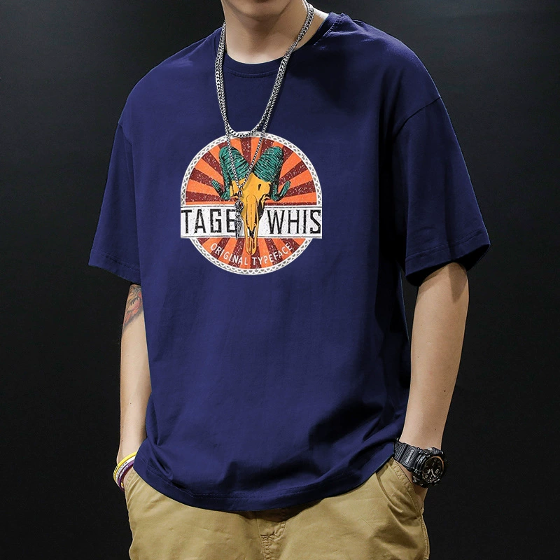 Tide, men's Japanese summer trend cotton T-shirt with a round collar, with short sleeve, oversize