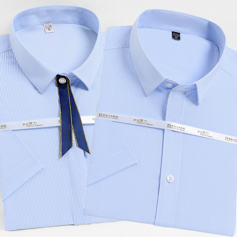 Women's short sleeve bamboo fiber DA350 shirt striped summer shirt wrinkle-resistant half sleeve professional inch shirt company LOGO