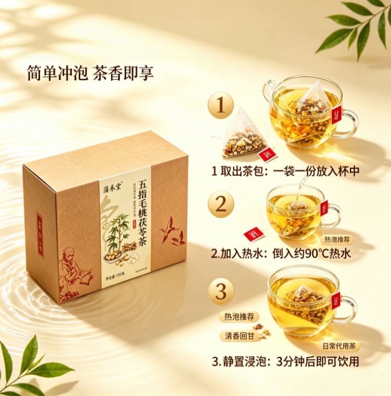 Wuzhi Maotai Fuling Tea 150g Box 15 Pyramid Tea Bags Five-Finger Fig Poria Herbal Wellness Tea in use