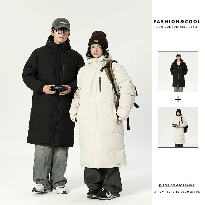 2024 новый сплошной цвет среднего и длинного хлопка с капюшоном теплая куртка для мужчин и женщин приливная спортивная куртка