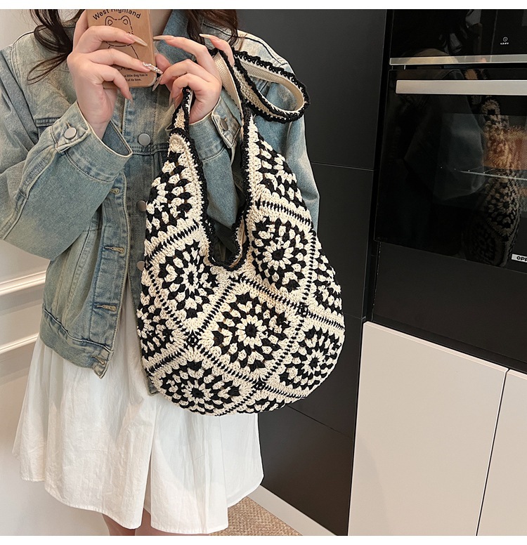 Trendy casual woven bag 2025 New style ins niche artistic straw woven bag Large capacity versatile single-shoulder armpit bag undefined