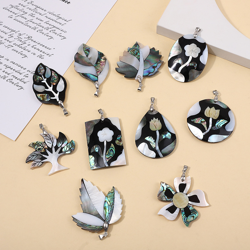 New diy jewelry accessories black shell abalone shell mother pearl shell color matching pendant factory direct sales