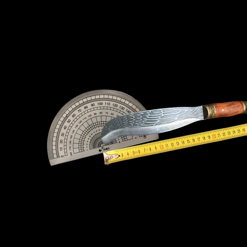 Longquan One-Piece Woodcutter's Axe, Outdoor Forest Tool, Curved Design, Flat-Headed, Sharp Stainless Steel Blade with Copper Decorations