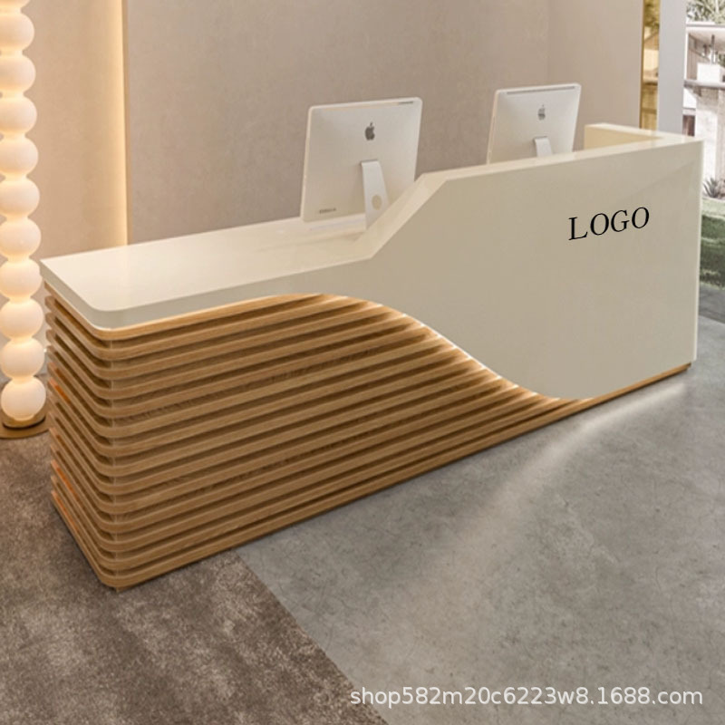 Recepción de la empresa, mostrador, mostrador, tienda de ropa de lujo ligero, salón de belleza, barra curva personalizada, caja registradora
