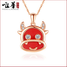 唯华新品快手网红色小牛角镀银饰项链吊坠 本命年喜气小巧吊坠 女