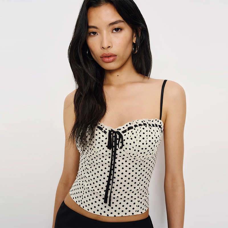 Test Model 1031 Summer New Style 2025 Color Heart-Shaped Collar Ribbon Bow Camisole Top French Sweet Style