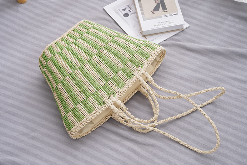 Women's Medium Straw Stripe Basic Square Zipper Shoulder Bag Straw Bag display picture 5