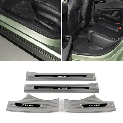 Suitable for 23-25 Mg Mg4 Ev Stainless Steel Door Sill Strips Modified Decorative Strips Welcome Pedal Trunk Rear (Dekorativ pedal başlıqları) - 4-pieces-of-inner-sill-strips-stainless-steel-silver-titanium-brushed-fsejp-suitable-for-2023-2025-mg4-ev