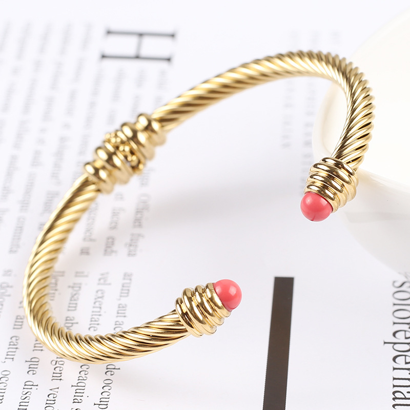 Fashion C Shape Titanium Steel Plating Agate Bangle