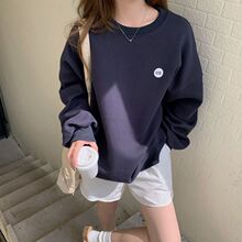 跨境外贸2025韩版加绒印花小众休闲情侣卫衣女ins慵懒风设计感T恤